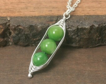 Three Peas in a pod necklace *** gift for her new mom twin triplet grandma birthday sister friend mother day peapod two birthday jewelry
