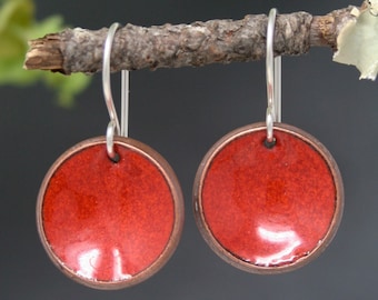 Vermillion penny earrings, red lucky penny jewelry, Eco Conscious Unique Gift, Colorful Boho American Penny, Handmade Gift for Girlfriend