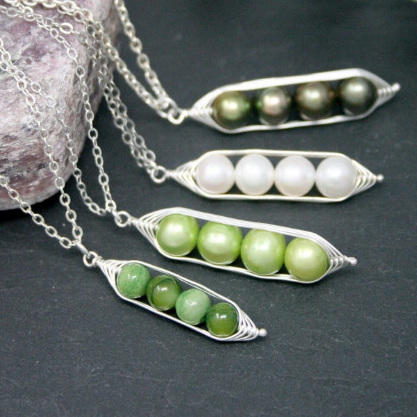 Four peas in a pod necklace, gift for new mom, quadruplets present, 4 peas in pod, best friends, grandma mother day, pea pod jewelry
