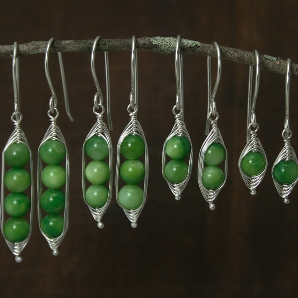Peas in a pod earrings ***** gift for her new mom twin triplet , sister, best friend, grandma mother daughter day, peapod four pea jewelry