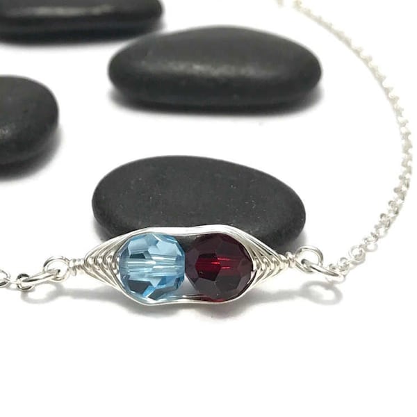 Birthstone Erbsenschoten Armband * individuelles Geschenk für frischgebackene Mama Zwillingstriplett Oma Schwester Geburtstag Mutter Tochter Tag Schmuck