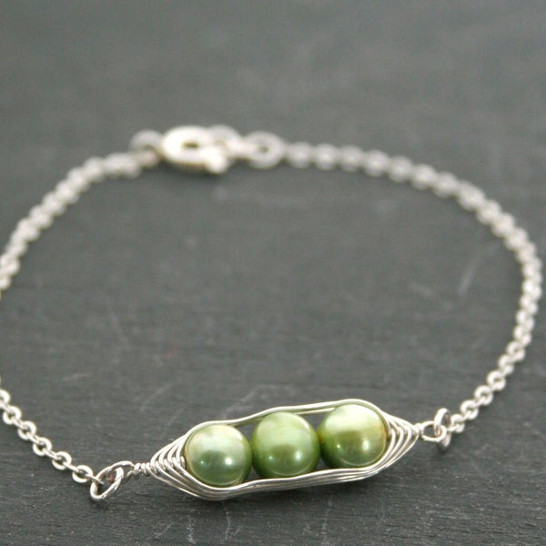 Peas in a pod bracelet, jewelry for her, new mom mothers day gift, twin triplet present, best friend peapod, grandma mother daughter sister