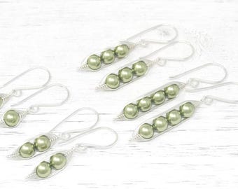 Pea Pod Earrings, Peapod Earring, Best Friends Gift, Quadruplet Jewelry, Unique Mom of Four Present, New Mom Push Gift for Mother