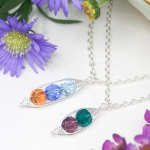Birthstone Pea Pod, Pea Pod Necklace, Custom Birthstone, Personalized Pendant, Meaningful Gift for New Moms, Sisters, Twins image 1
