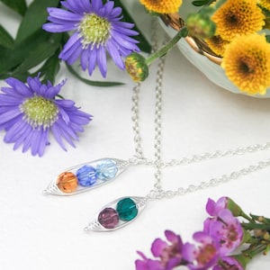 Mother Daughter Birthstone necklace two peas in a pod- gift for her twin mom grandma birthday sister mother day valentine two peapod jewelry
