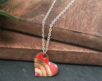 Gold arch & scarlet Survivor's Strength: Heart Necklace, Self Esteem Booster - Unique Handmade Present for Her, Empowering Artful Jewelry