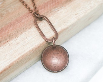 Denmark Coin Necklace - Unique Eco Boho Jewelry, Handcrafted Travel Gift for Mom, Sister, Girlfriend, Artisan Birthday & Friendship Gift