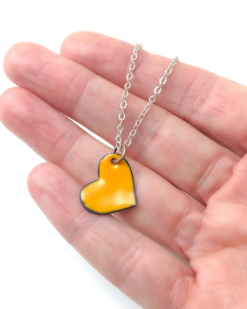 Blue enameled heart pendant necklace valentine day gift for mom heart jewelry from daughter or son Colorful thoughtful present for wife