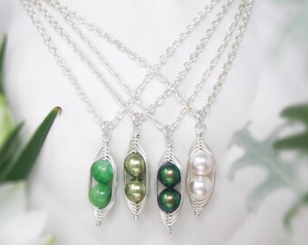 Sterling Silver Two Peas in a Pod Necklace, Mother Daughter Jewelry