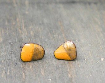 Gold kissed Marigold Bright Colorful Enameled Bitty Stud Earrings-Unique Minimalist Gift Ideas, Handcrafted Post Jewelry for Sister, Artisan