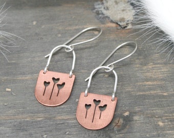 Botanical Sprout Design Earrings in Copper - Unique Eco Friendly Jewelry, Perfect Friendship Gift, Handmade with Love and Authenticity