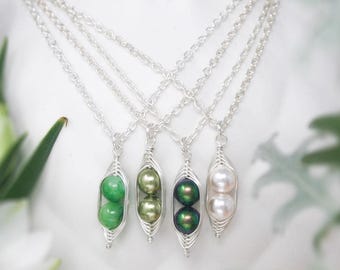 Sterling Silver Two Peas in a Pod Pendant Necklace, Mother of Twins Gift