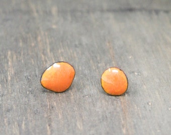 Marigold Bitty post, Bright and Colorful Handmade Enameled Studs: Minimalist Earrings, Authentic Artisan Gift for Girlfriend, Eco Conscious