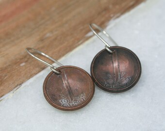 Dutch Coin Earrings: Handmade World Travel Jewelry, Unique Gift for the Boho Adventurer - Eco-Friendly, One of a Kind Netherlands Piece
