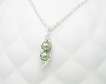Mother Daughter two peas in a pod necklace - gift for her twin mom grandma birthday sister mother day peapod two valentines day jewelry