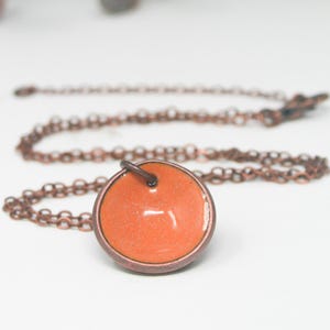 Orange Crush, Enameled Penny, Copper Pendant, Handmade Keepsake Necklace, Adjustable Chain, Lucky Gift for Her, Anniversary Jewelry