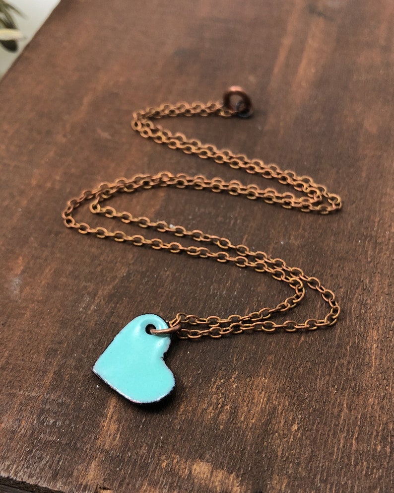 Blue enameled heart pendant necklace valentine day gift for mom heart jewelry from daughter or son Colorful thoughtful present for wife