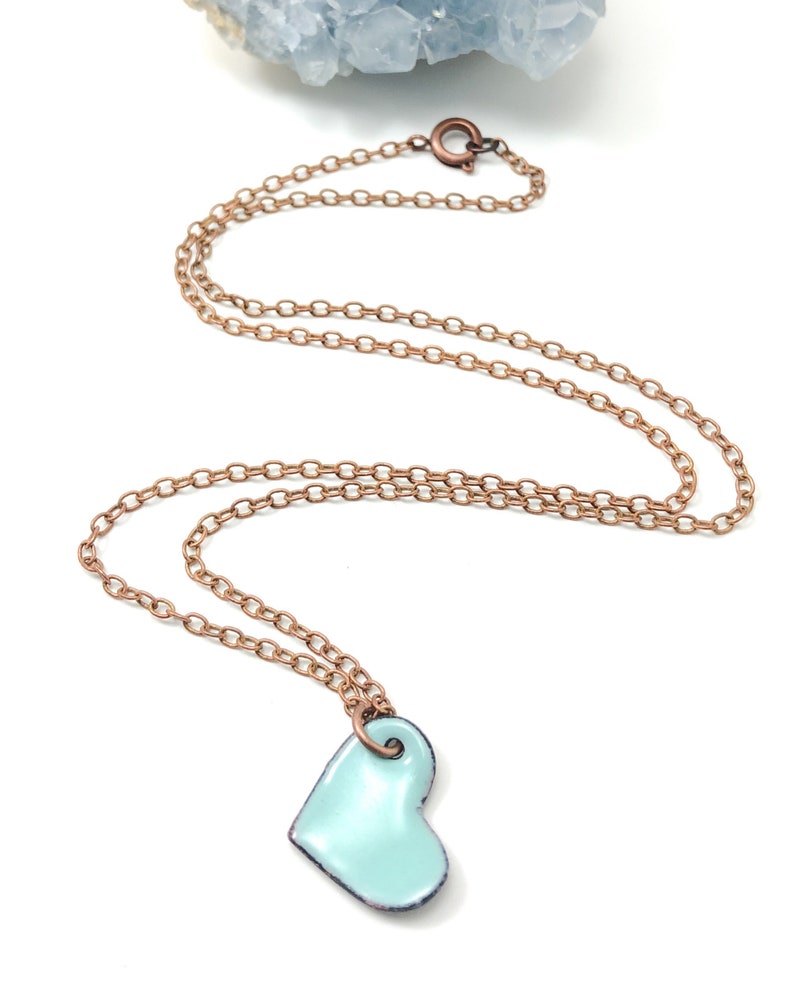 Blue enameled heart pendant necklace valentine day gift for mom heart jewelry from daughter or son Colorful thoughtful present for wife