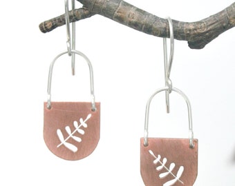 Handcrafted Copper and Sterling Fern Earrings - Eco Conscious Botanical Jewelry, Mixed Metal for Nature Lovers, Unique Gift for Women"