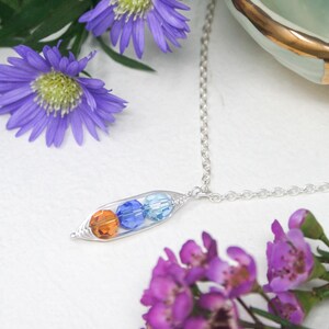 Birthstone Pea Pod, Pea Pod Necklace, Custom Birthstone, Personalized Pendant, Meaningful Gift for New Moms, Sisters, Twins image 2