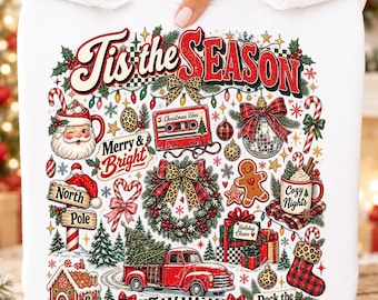 Christmas PNG, Retro Tis the Season Design, Vintage Holiday Collage, Christmas Sublimation, Leopard Plaid Bow, Festive Xmas Graphic