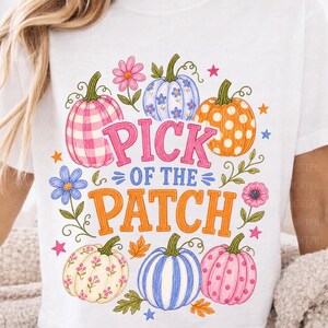 Pick of the Patch Png, Retro Pumpkin Patch Png, Preppy Autumn Png, Colorful Fall Design, Patchwork Pumpkin, Floral Pumpkin PNG, Trendy Fall