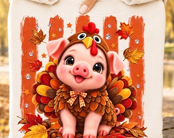 Cute Thanksgiving Pig PNG, Turkey Costume Pig PNG, Fall Brushstroke Design, Autumn Leaves PNG, Funny Thanksgiving Shirt, Fall Animal Design
