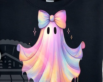 Preppy Coquette Iridescent Ghost PNG, Coquette Halloween Ghost Bow PNG, Pastel Ghost PNG, Girly Halloween Png, Halloween Png, Cute Ghost Png