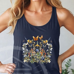 Wildflower Tank Top, Butterflies Tank, Botanical flower Tank, Cottagecore Top, Wildflowers Cottagecore, Plant Tank Top, Unisex Tank Top