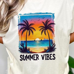 Summer Vibes PNG, Retro Beach Sublimation Design for Shirt, Tropical Sunset PNG, Palm Tree Sublimation Digital Download