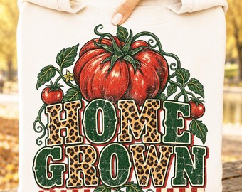 Home Grown PNG, Tomato Garden PNG, Leopard Print Tomato Design, Vintage Gardening Shirt, Garden Lover Graphic, Vegetable Garden Design