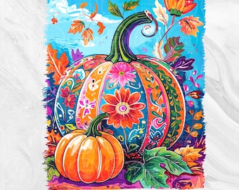 Fall Floral Pumpkin PNG, Fall Brushstroke Pumpkin PNG, Autumn Vibes PNG, Preppy Pumpkin Design, Boho Floral Fall Shirt Sublimation
