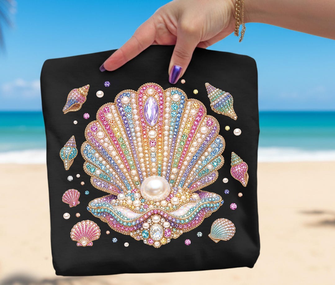 Rhinestone Seashell Pearl PNG, Coastal Glam Shell Sublimation Design ...