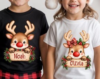 Personalized Christmas Reindeer PNG, Boy Girl Reindeer Name Design, Cute Christmas Deer PNG, Kids Holiday Shirt Design, Custom Name PNG