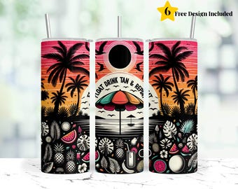 Float Drink Tan Repeat Tumbler Wrap, Summer Tumbler, Funny Mom Png, Lake Life Tumbler, 20 oz Skinny Tumbler Sublimation  Digital Download