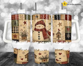 Snowman Christmas Tumbler Wrap PNG for 40 oz Tumbler, Primitive Winter Sublimation Design, Rustic Country Christmas Snowman Tumbler Wrap