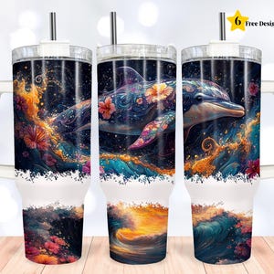 Tumbler Wrap da 40 once con motivo a delfino, modello per sublimazione Ocean da 40 once, Tumbler Wrap da 40 once con motivo floreale tropicale estivo da spiaggia, Tumbler PNG da 40 once