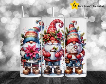 Christmas Gnome PNG, Winter Holiday Gnomes Sublimation Design, Hot Cocoa Candy Cane Poinsettia Clipart, Cute Nordic Gnome Digital Download