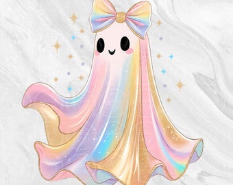Iridescent Ghost Png, Coquette Halloween Png, Girly Rainbow Ghost Design, Girly Halloween Png, Halloween Png Digital Download