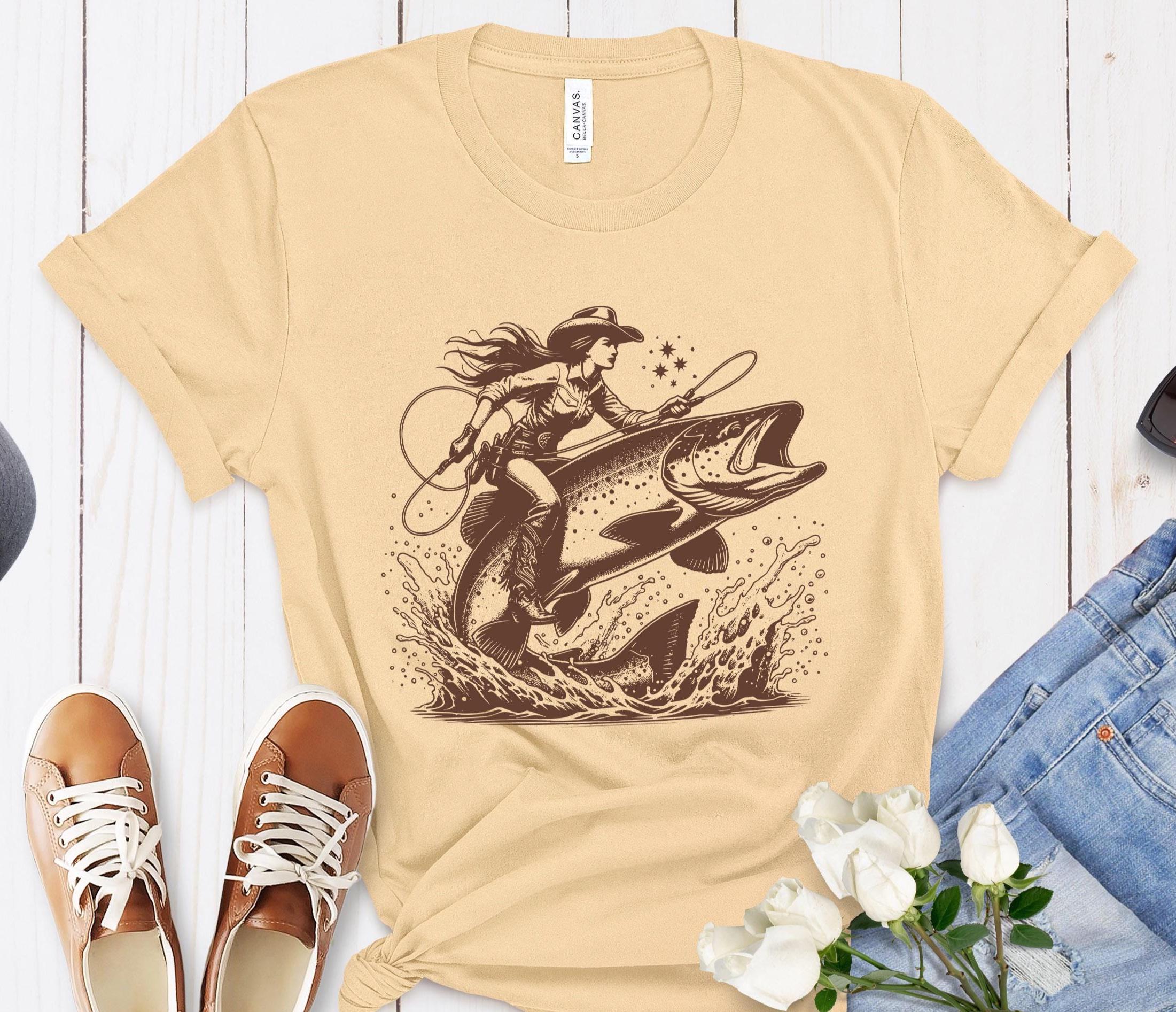 Cowboy Riding a Fish PNG, Cowgirl Tattoo Vintage Shirt, Funny Western ...