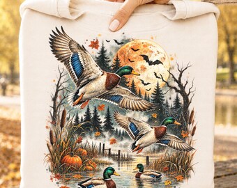 Mallard Duck PNG, Fall Duck PNG, Autumn Hunting Design, Halloween Duck Graphic, Flying Mallard, Pumpkin Fall Shirt, Digital Download