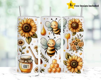 Sunflower Bee 20 oz Skinny Tumbler Sublimation Design Digital Download PNG Instant DIGITAL ONLY, Honey Bee Tumbler Wrap, Cute Bees Png