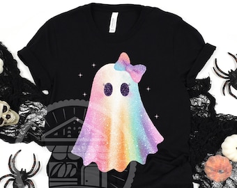 Pastel Ghost Halloween Png, Coquette Iridescent Ghost PNG, Coquette Halloween Ghost Bow PNG, Girly Halloween Png, Pointillist Ghost PNG