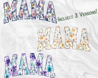 MAMA Floral PNG Bundle, Mama Sublimation Png, Flower Letters PNG for Mother's Gift, Wildflower Mom Design, Retro Mama Digital Download