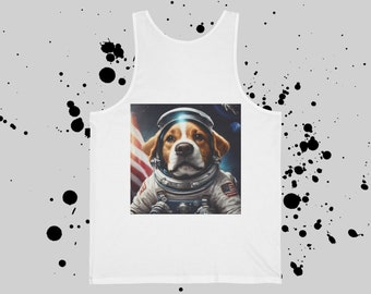 Witte unisex jersey tanktop met ontwerp op de achterkant