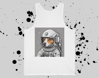 Witte unisex jersey tanktop met ontwerp op de achterkant