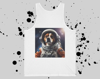 Witte unisex jersey tanktop met ontwerp op de achterkant