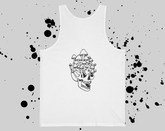 Witte unisex jersey tanktop met ontwerp op de achterkant