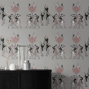 carta da parati di design DECO DANCE grigia, carta da parati glamour anni '20 ruggenti, decorazione per la casa art déco, parete art déco, rimovibile, stacca e attacca o non tessuto