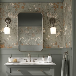 Salbei Wildblumen Tapete | Peel & Stick Abnehmbar | Vintage botanische Wiese | Eklektische Maximalist Cottage Dekoration